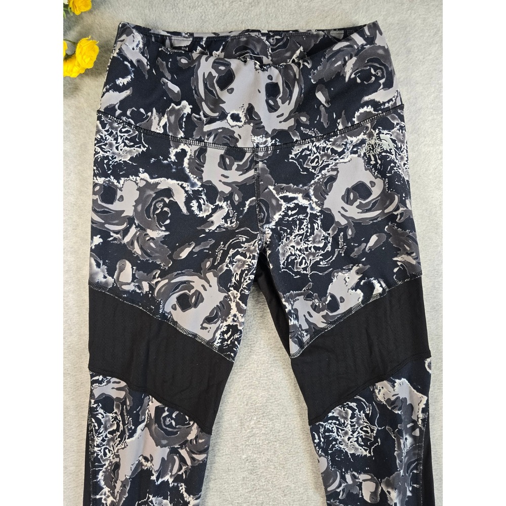 The North Face Leggings Womens Medium Black Floral Mesh FlashDry Active Tights - Picture 2 of 11